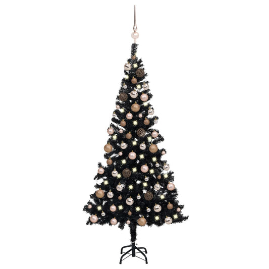 Künstlicher Weihnachtsbaum Beleuchtung & Kugeln Schwarz 120 cm