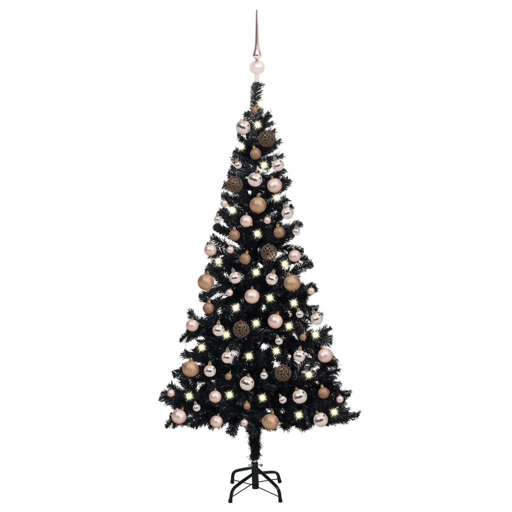 Künstlicher Weihnachtsbaum Beleuchtung & Kugeln Schwarz 150 cm