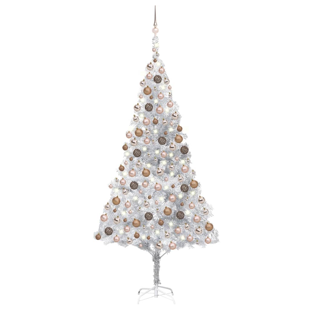 Künstlicher Weihnachtsbaum Beleuchtung & Kugeln Silber 240 cm