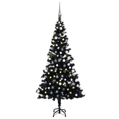 Künstlicher Weihnachtsbaum Beleuchtung & Kugeln Schwarz 180 cm