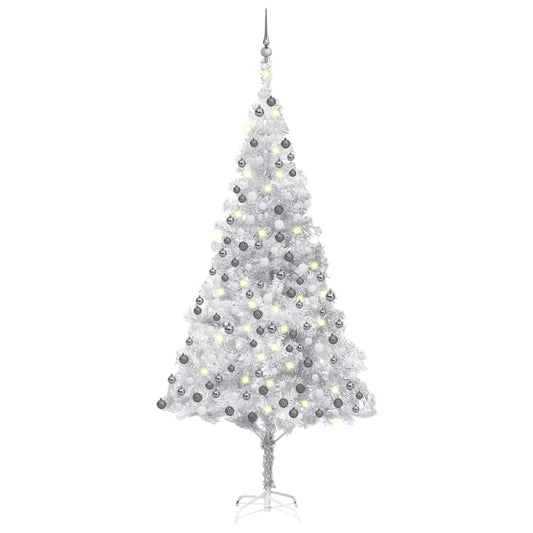 Künstlicher Weihnachtsbaum Beleuchtung & Kugeln Silber 210 cm