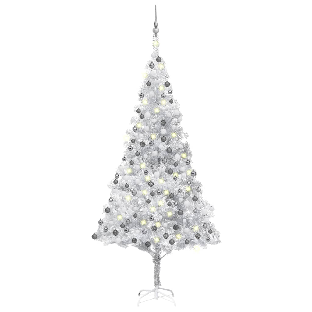 Künstlicher Weihnachtsbaum Beleuchtung & Kugeln Silber 240 cm