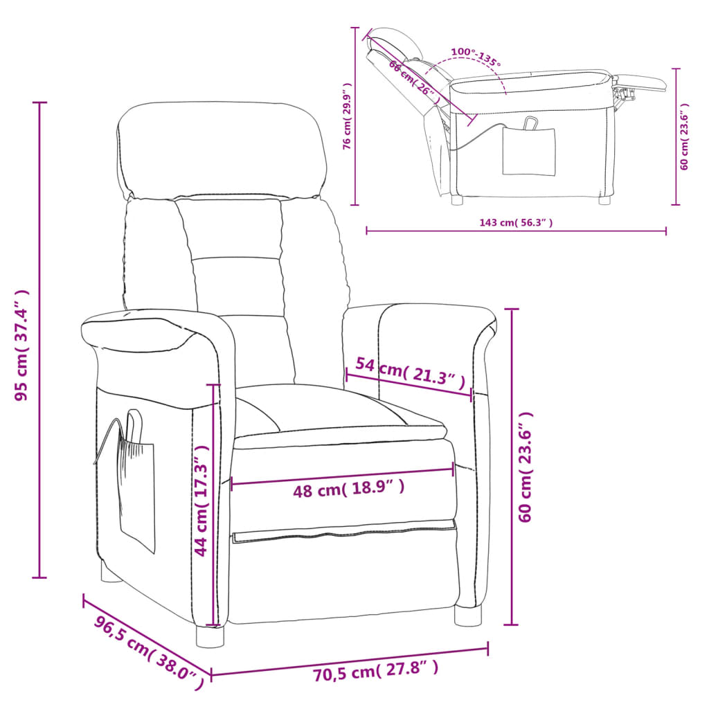 Elektrischer Relaxsessel Braun Wildleder-Optik