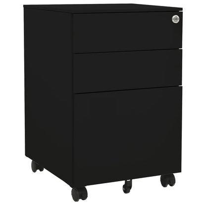 Aktenschrank mit Rollen Schwarz 39x45x60 cm Stahl