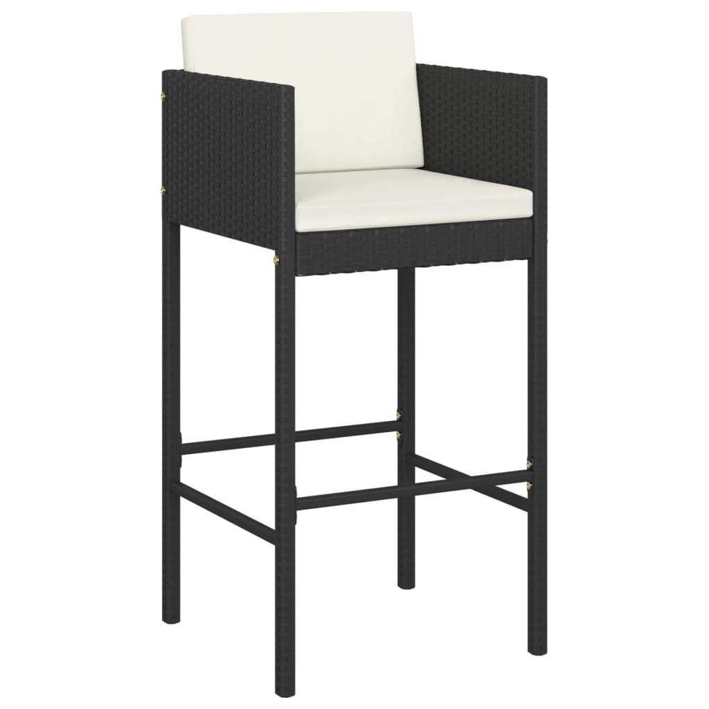 Barhocker 2 Stk. mit Kissen Schwarz Poly Rattan