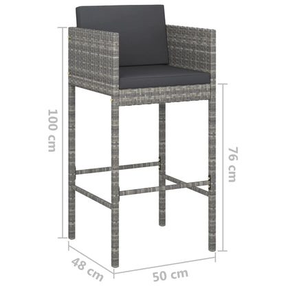 Barhocker 2 Stk. mit Kissen Grau Poly Rattan