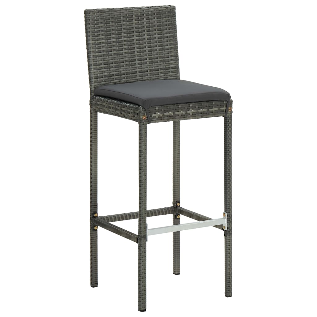 Garten-Barhocker mit Kissen 2 Stk. Grau Poly Rattan