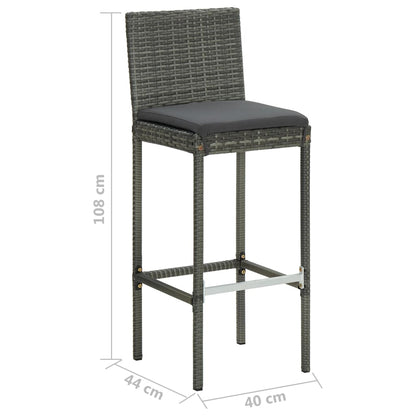 Garten-Barhocker mit Kissen 2 Stk. Grau Poly Rattan