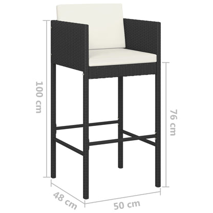 Barhocker 4 Stk. mit Kissen Schwarz Poly Rattan