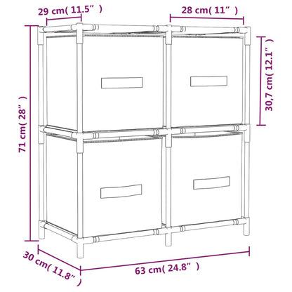 Kommode mit 4 Körben aus Stoff Creme 63×30×71 cm Stahl