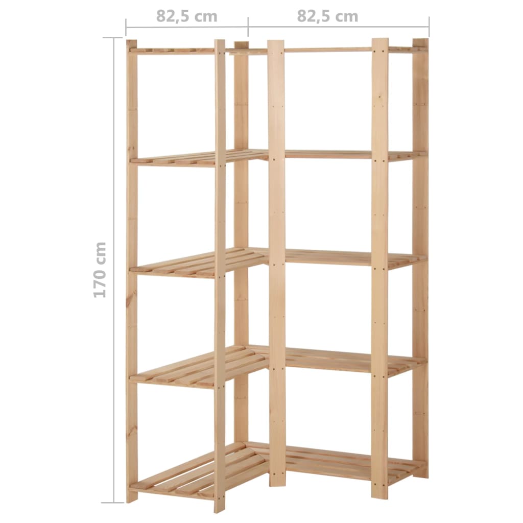 Eck-Lagerregal mit 5 Böden 82,5x82,5x170 cm Massivholz Kiefer