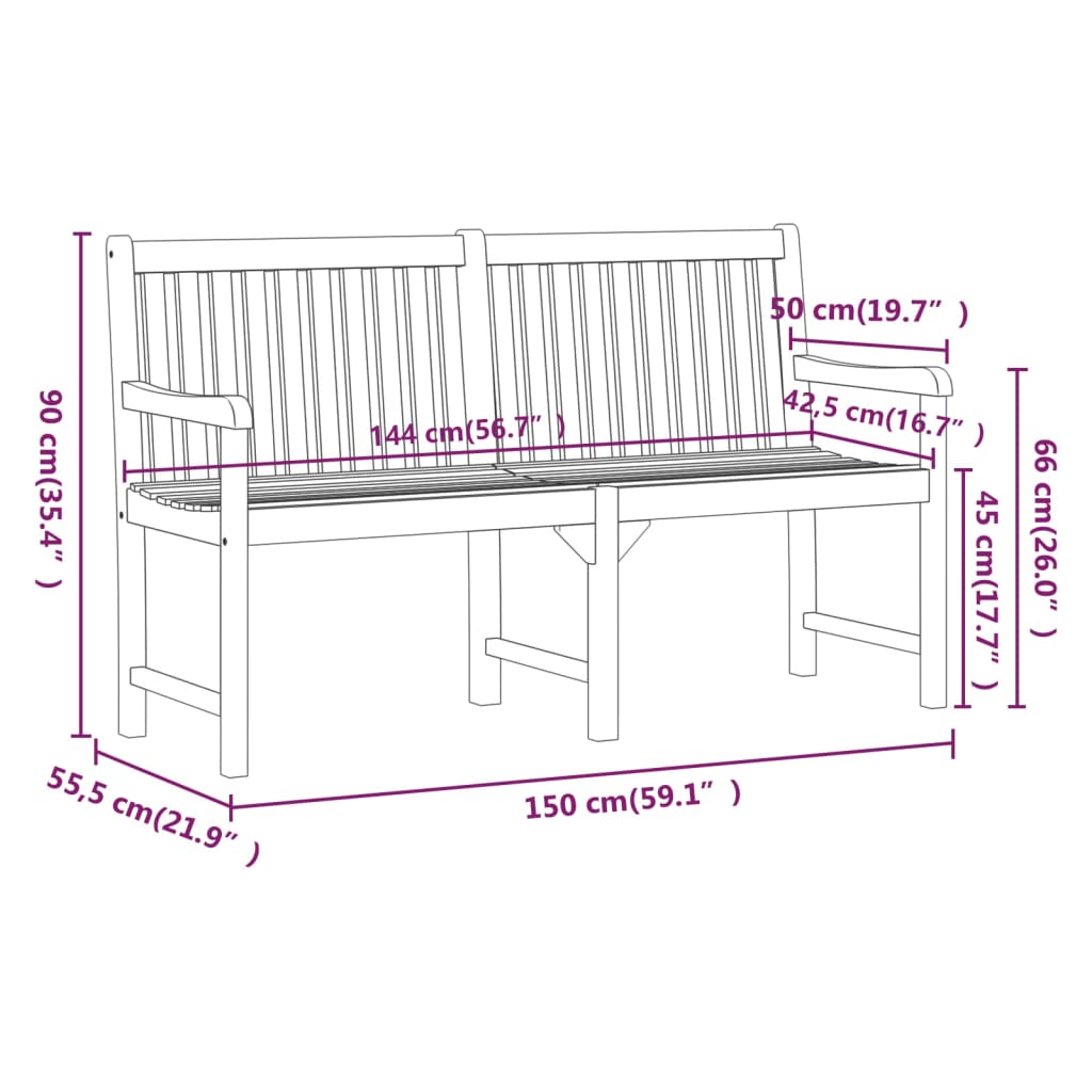 Gartenbank 150 cm Massivholz Akazie