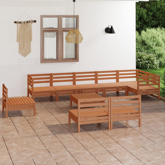 10-tlg. Garten-Lounge-Set Massivholz Kiefer Honigbraun