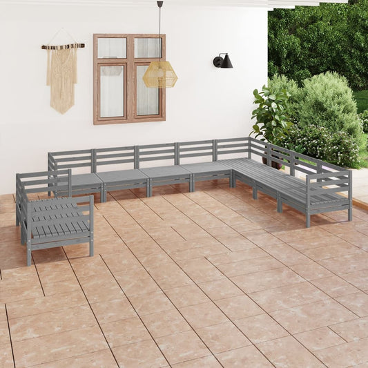 10-tlg. Garten-Lounge-Set Massivholz Kiefer Grau