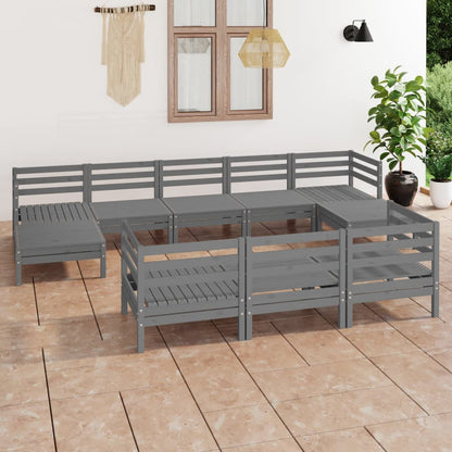 10-tlg. Garten-Lounge-Set Grau Massivholz Kiefer