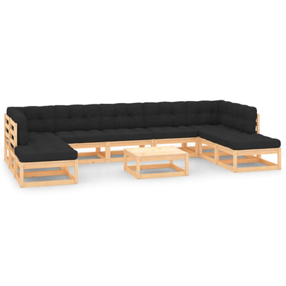 10-tlg. Garten-Lounge-Set mit Kissen Massivholz Kiefer