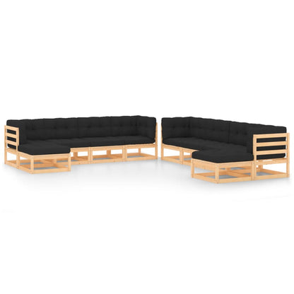 10-tlg. Garten-Lounge-Set mit Kissen Massivholz Kiefer