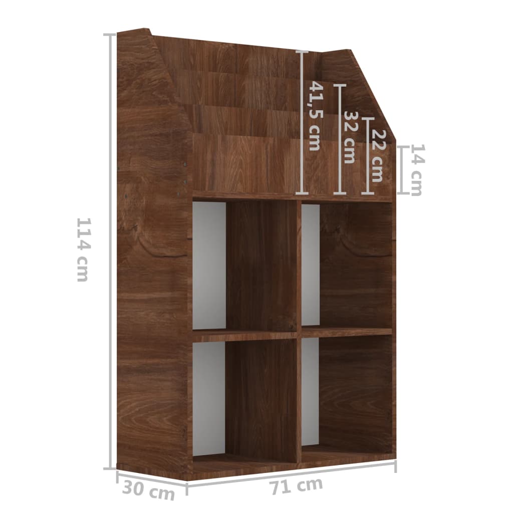 Kinder-Bücherregal Braun Eichen-Optik 71x30x114cm Holzwerkstoff