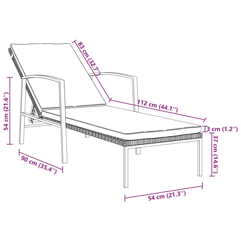 Sonnenliegen 2 Stk. mit Tisch Poly Rattan Schwarz