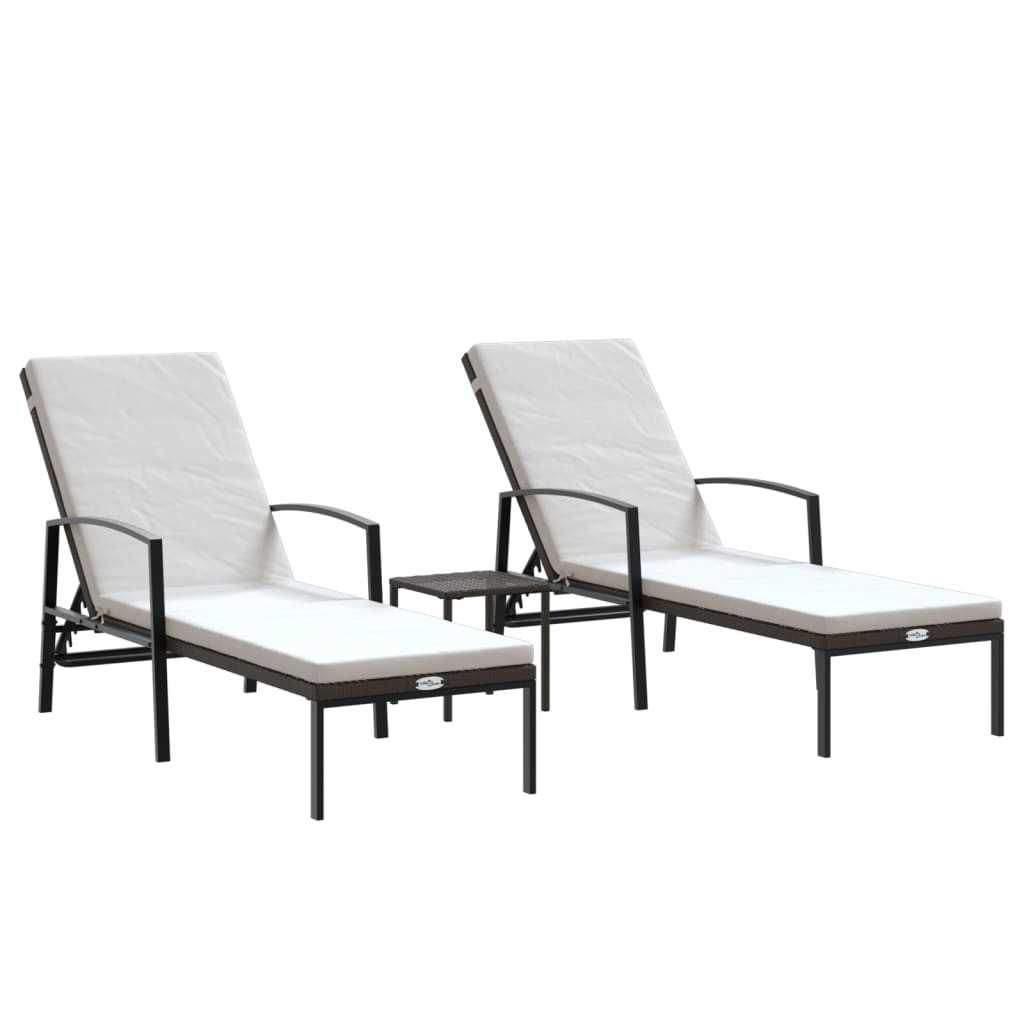 Sonnenliegen 2 Stk. mit Tisch Poly Rattan Braun