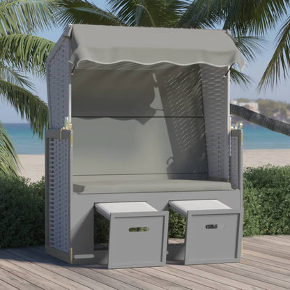 Strandkorb mit Dach Poly Rattan und Massivholz Grau