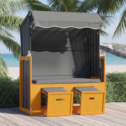 Strandkorb mit Dach Poly Rattan & Massivholz Schwarz Anthrazit