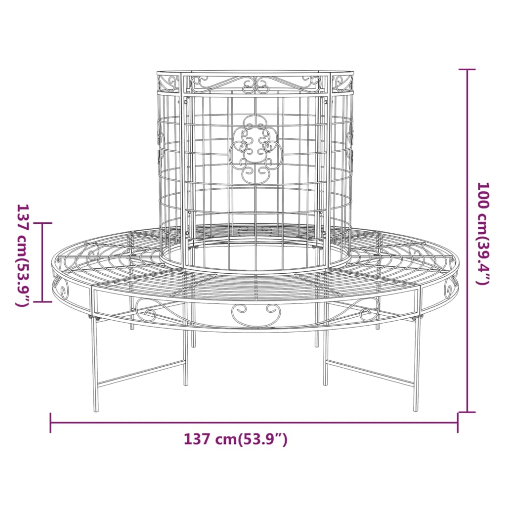 Baumbank Rund Ø137 cm Schwarz Stahl