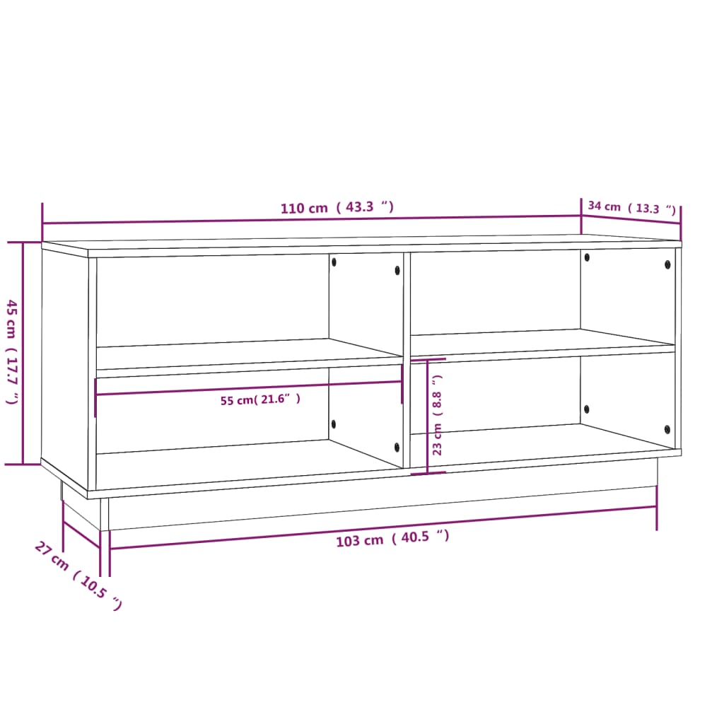 Schuhregal 110x34x45 cm Massivholz Kiefer