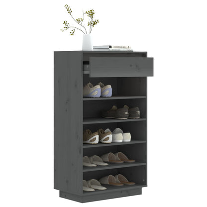 Schuhregal Grau 60x34x105 cm Massivholz Kiefer