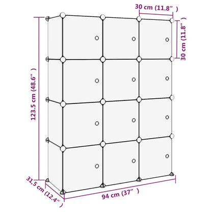 Regalsystem mit 12 Würfeln und Türen Transparent PP