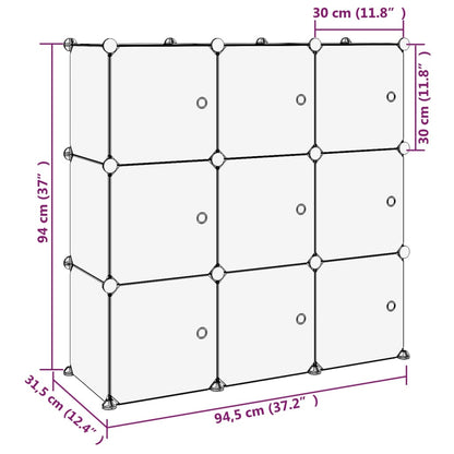 Regalsystem mit 9 Würfeln und Türen Transparent PP