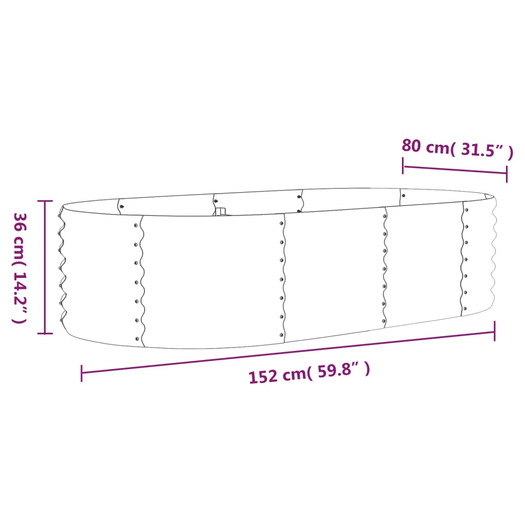 Hochbeet Pulverbeschichteter Stahl 152x80x36 cm Silbern