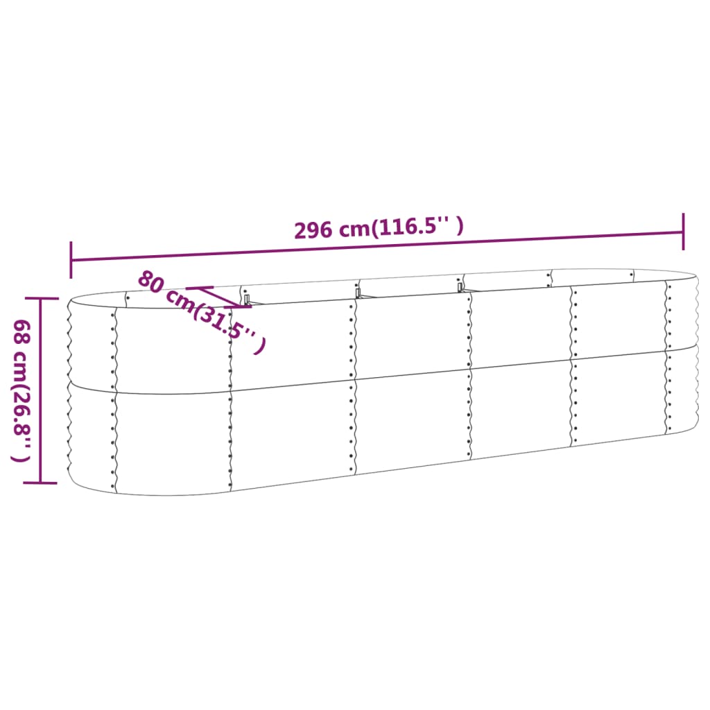 Hochbeet Pulverbeschichteter Stahl 296x80x68 cm Braun