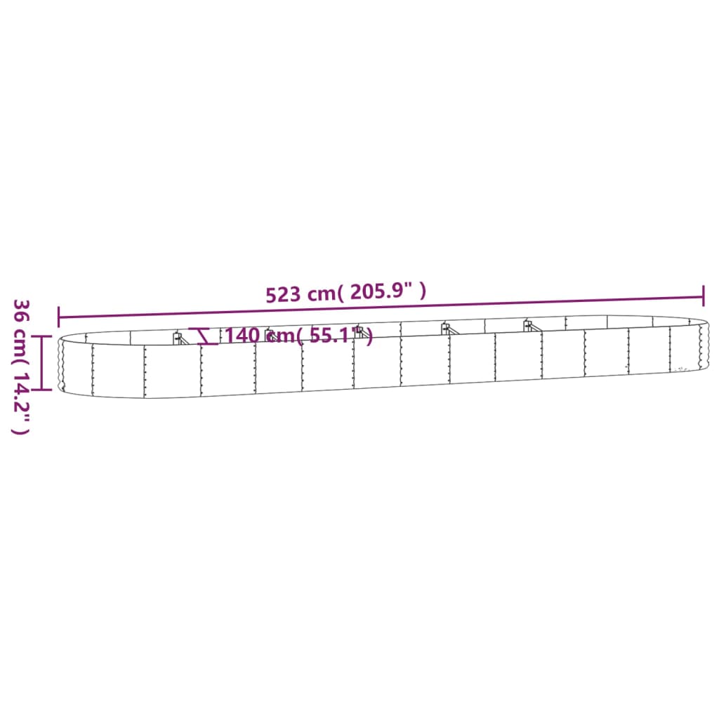 Hochbeet Pulverbeschichteter Stahl 523x140x36 cm Grau