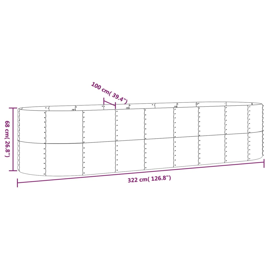 Hochbeet Pulverbeschichteter Stahl 322x100x68 cm Grau