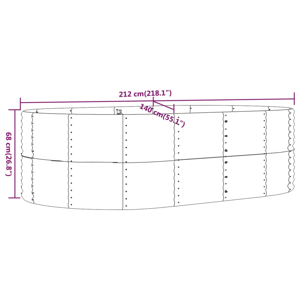 Hochbeet Grau 212x140x68 cm Pulverbeschichteter Stahl