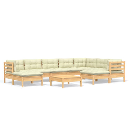 10-tlg. Garten-Lounge-Set mit Creme Kissen Massivholz Kiefer