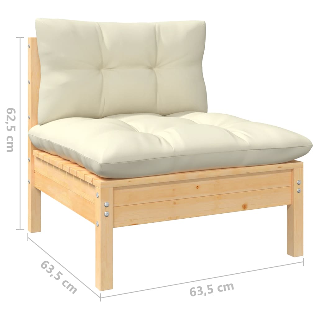 10-tlg. Garten-Lounge-Set mit Creme Kissen Kiefernholz