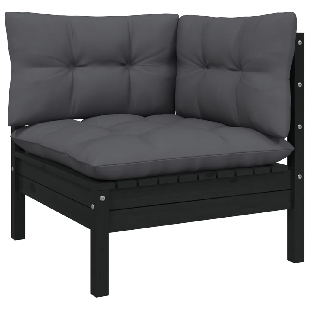 10-tlg. Garten-Lounge-Set mit Kissen Schwarz Kiefer Massivholz