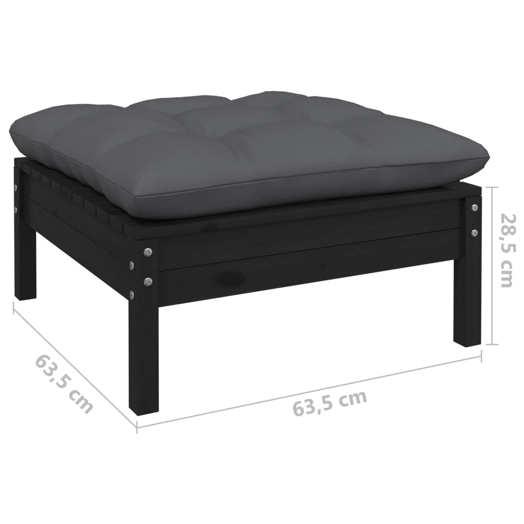 10-tlg. Garten-Lounge-Set mit Kissen Schwarz Kiefer Massivholz