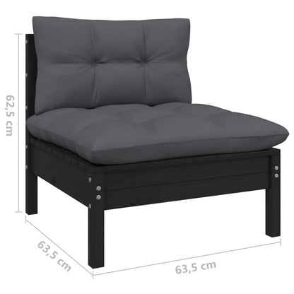 10-tlg. Garten-Lounge-Set mit Kissen Schwarz Massivholz Kiefer