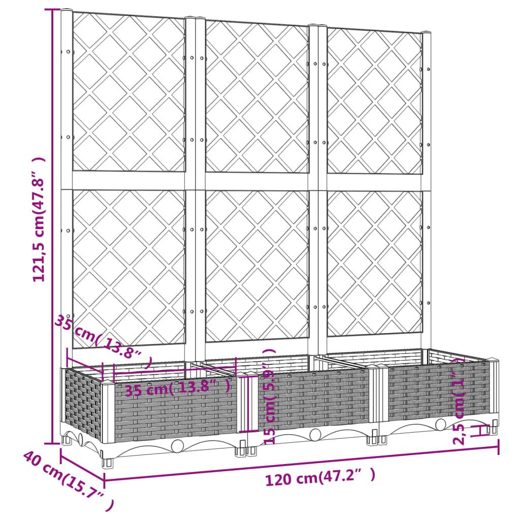 Pflanzkübel mit Rankgitter Braun 120x40x121,5 cm PP