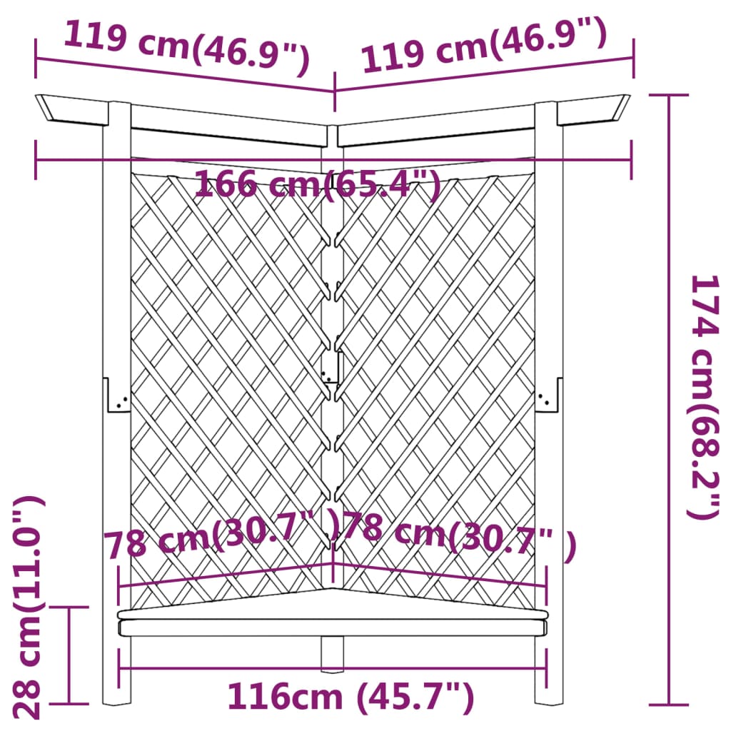 Eckpergola mit Bank 166x81x174 cm Kiefernholz Imprägniert