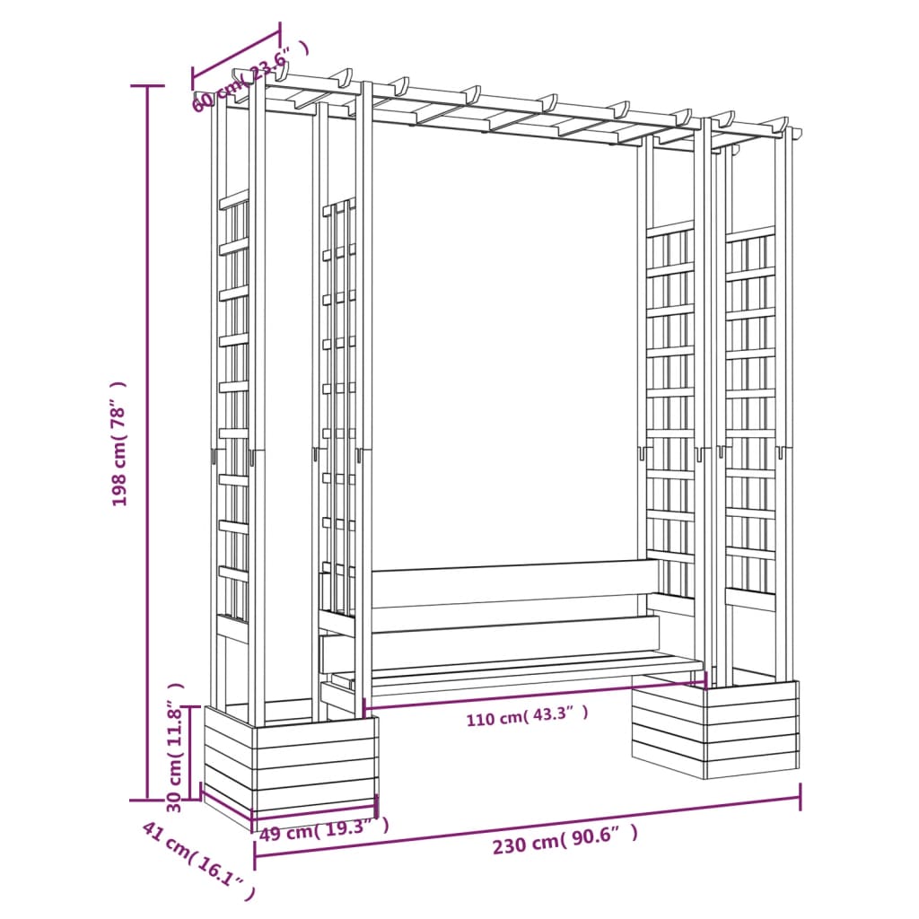 Garten-Pergola mit Bank & Pflanzkübeln Kiefernholz Imprägniert