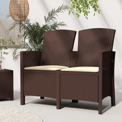 2-Sitzer Gartenbank mit Kissen PP Rattan Braun