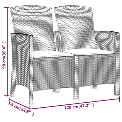 2-Sitzer Gartenbank mit Kissen PP Rattan Graphit