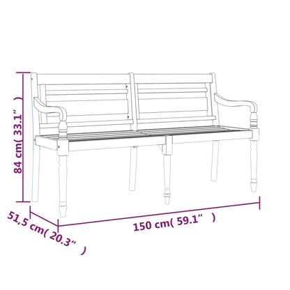 Batavia-Bank mit Anthrazit Kissen 150 cm Massivholz Teak