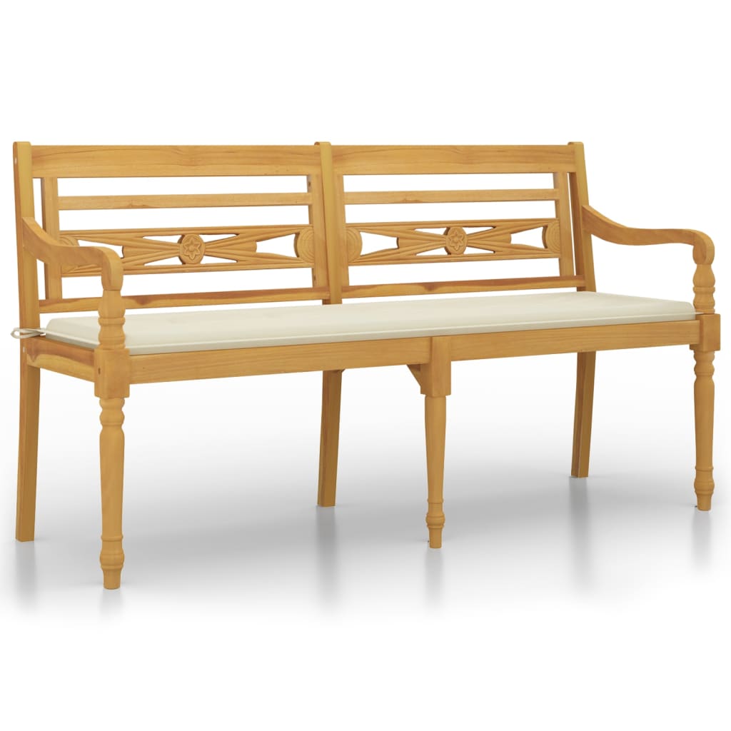 Batavia-Bank mit Creme Kissen 150 cm Massivholz Teak