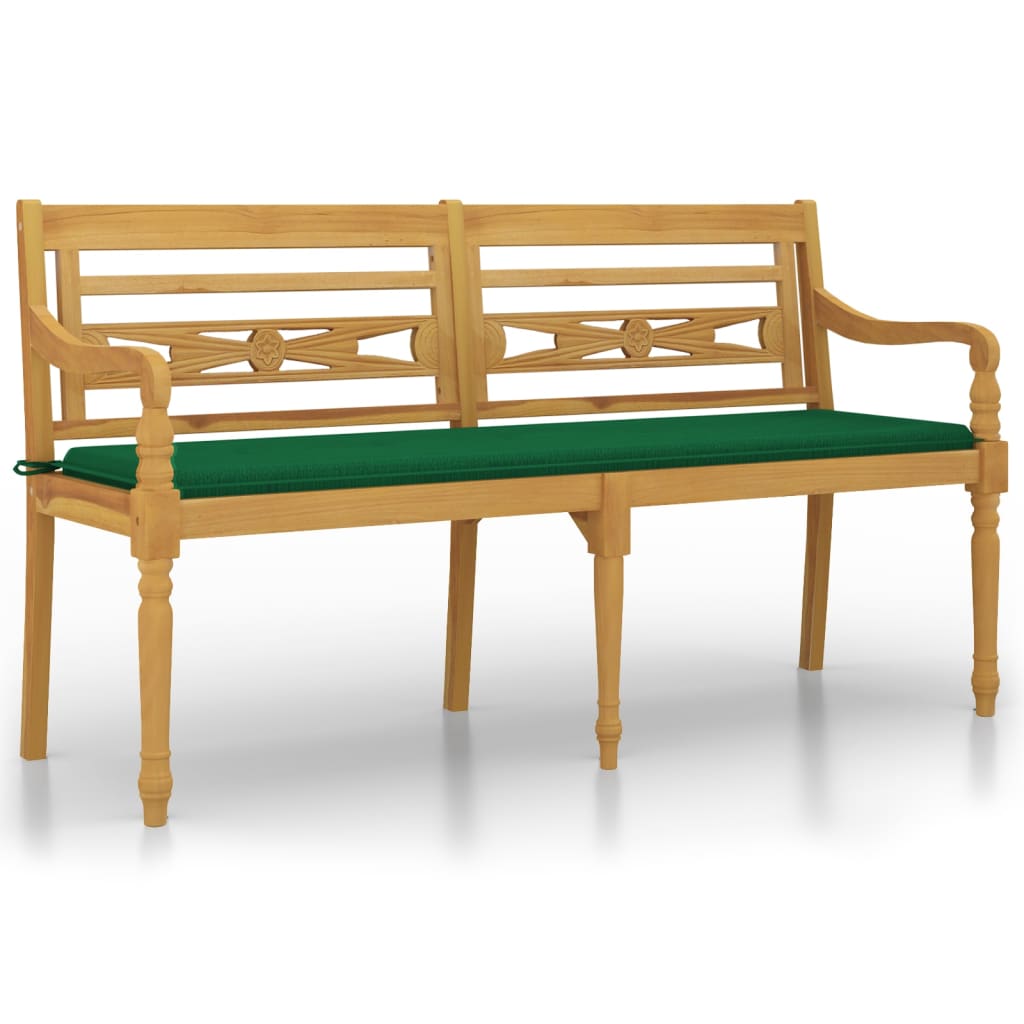 Batavia-Bank mit Grünem Kissen 150 cm Massivholz Teak