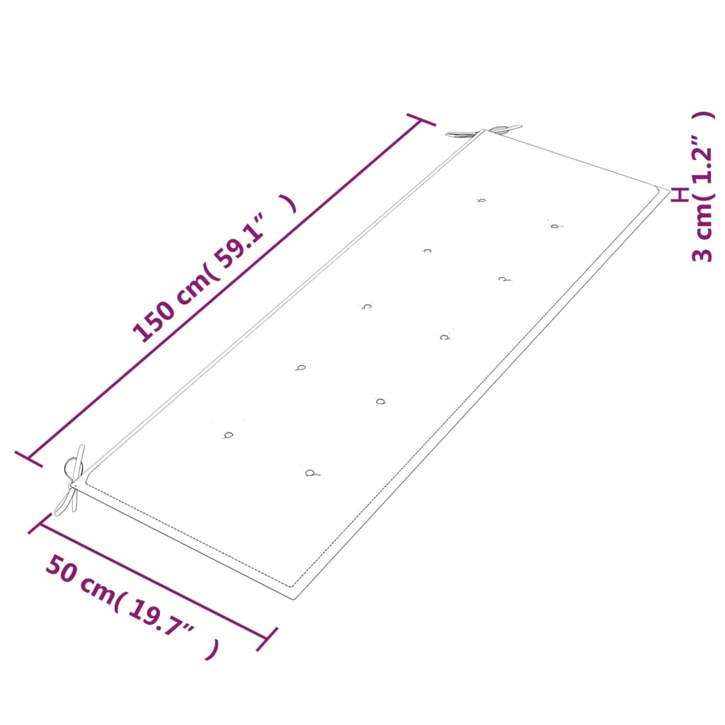 Batavia-Bank mit Grünem Kissen 150 cm Massivholz Teak